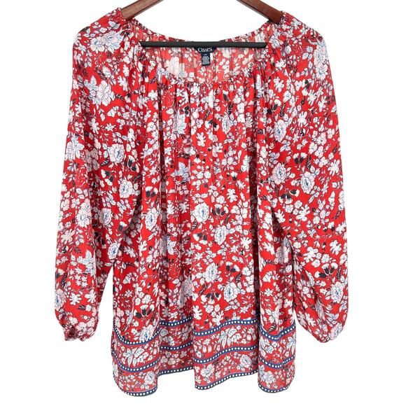 Ralph Lauren Tops - Ralph Lauren Chaps Womens Sz Large Red Lightweight Floral Blouse Shirt Top Beach
